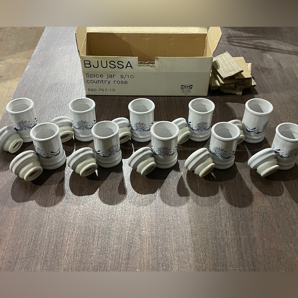 Set of 10- Vintage RARE Ikea Bjussa Spice Jar Set, Country Rose, Great Condition